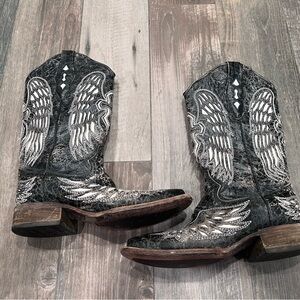 CORRAL Black Cross & Wings Western Cowboy tall BOOTS SIZE 8 A1019 Distressed